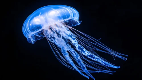 Bioluminescent Jellyfish in Deep Ocean