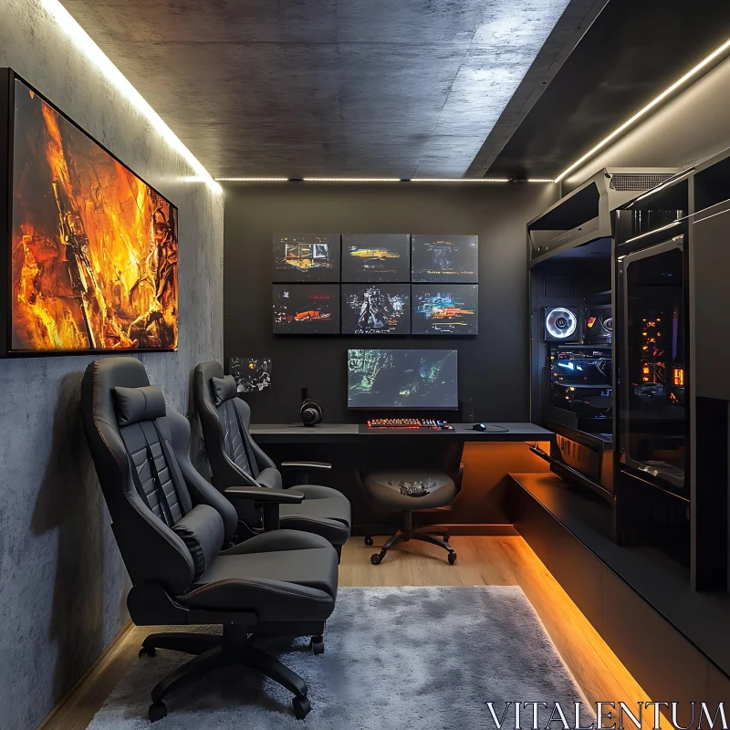 High-End Gaming Room with Ergonomic Chairs AI Image