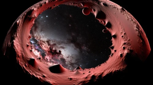 Hyper-Detailed Rendering of Red Eruptive Moons in Space
