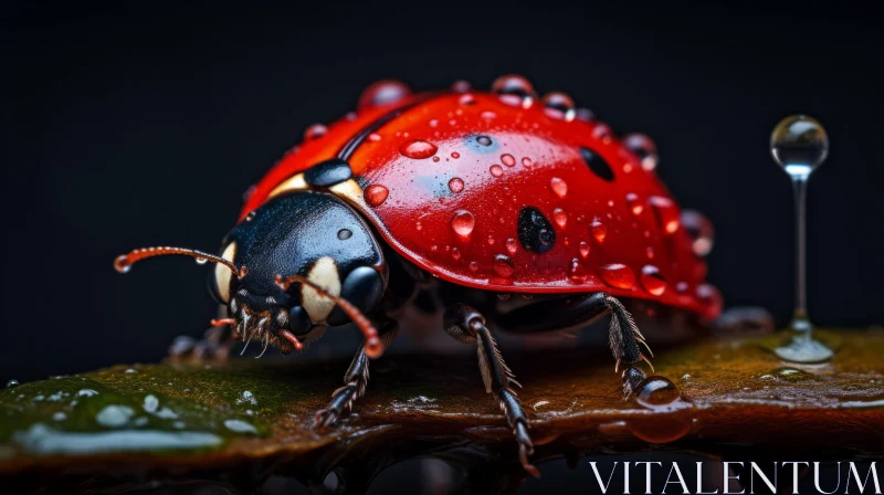 Ladybug on a Leaf: A Study in Color and Detail AI Image