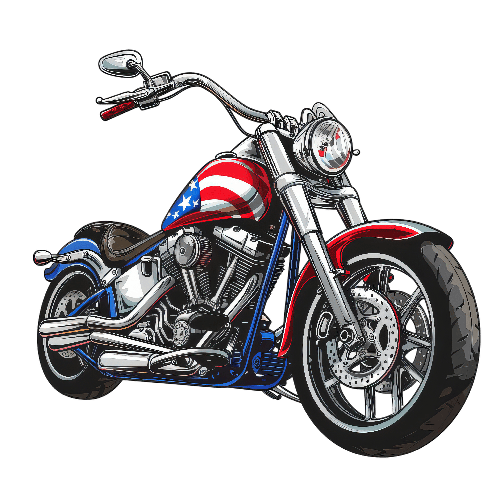 POD Design Patriotic Chopper Motorcycle Illustration with American Flag