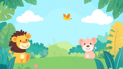Cute Jungle Animals Cartoon Illustration