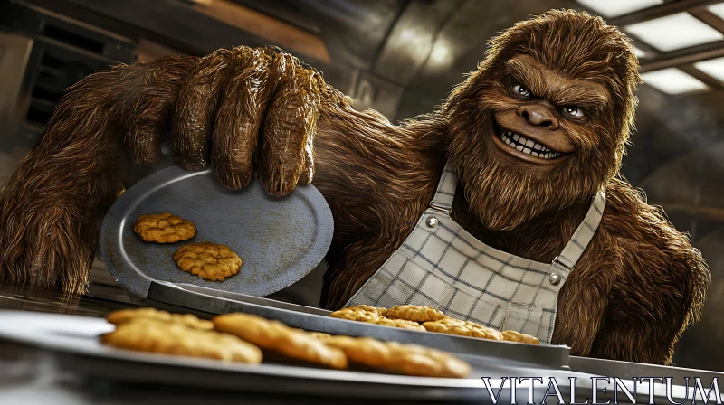 AI ART The Smiling Bigfoot Baking Cookies