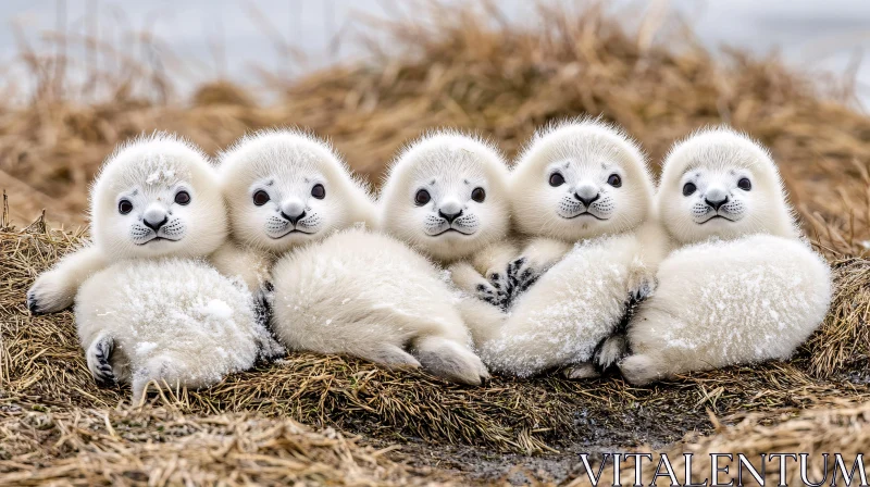 AI ART Five Fluffy Seal Pups Portrait