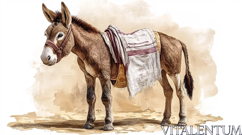 Donkey Illustration with Rustic Cloth AI Image