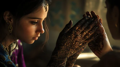 Intricate Henna Art on Young Woman's Hands