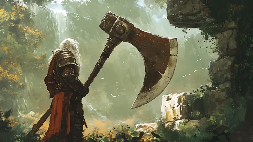 Armored Warrior with Axe in Forest