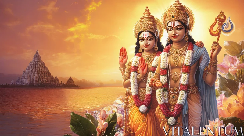 AI ART Divine Couple at Sunset Temple