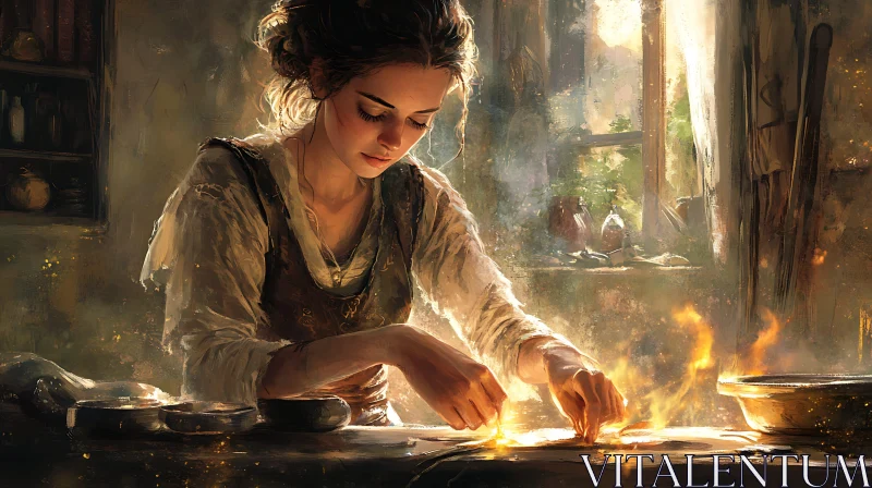 AI ART Woman Alchemist Working Magic Art