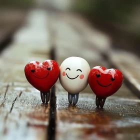 Red Hearts and White Smile on Wood