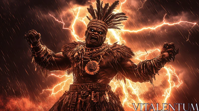 AI ART Warrior Embracing the Lightning Storm