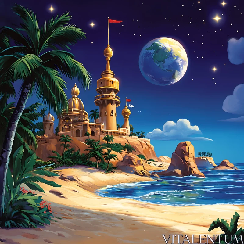 AI ART Tropical Fantasy Island at Night