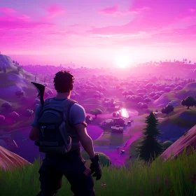 Man Overlooking Pink Landscape