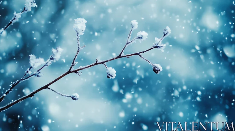 Winter Branch with Snowflakes AI Image