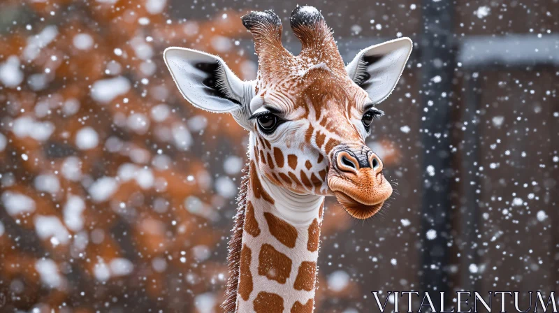 Winter Scene with Giraffe AI Image