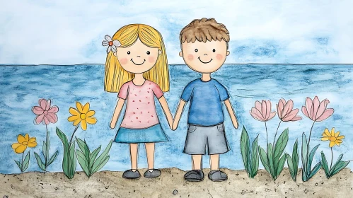 Children's Seaside Cartoon Illustration