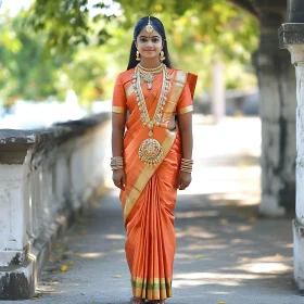 Portrait of Woman in Orange Sari