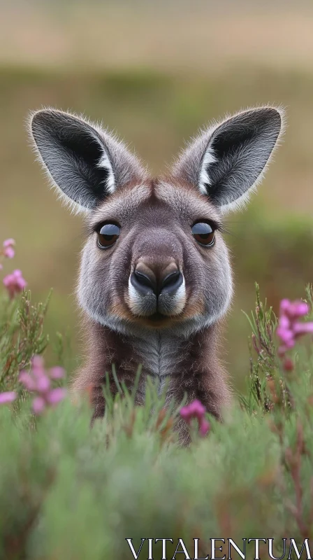 Kangaroo Among Pink Blossoms AI Image