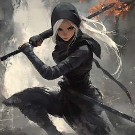 Female Ninja with Sword in Action