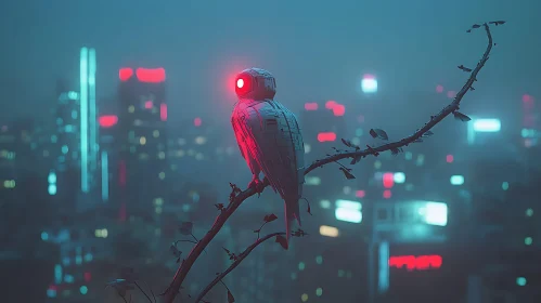 Cybernetic Owl in Urban Night Scene