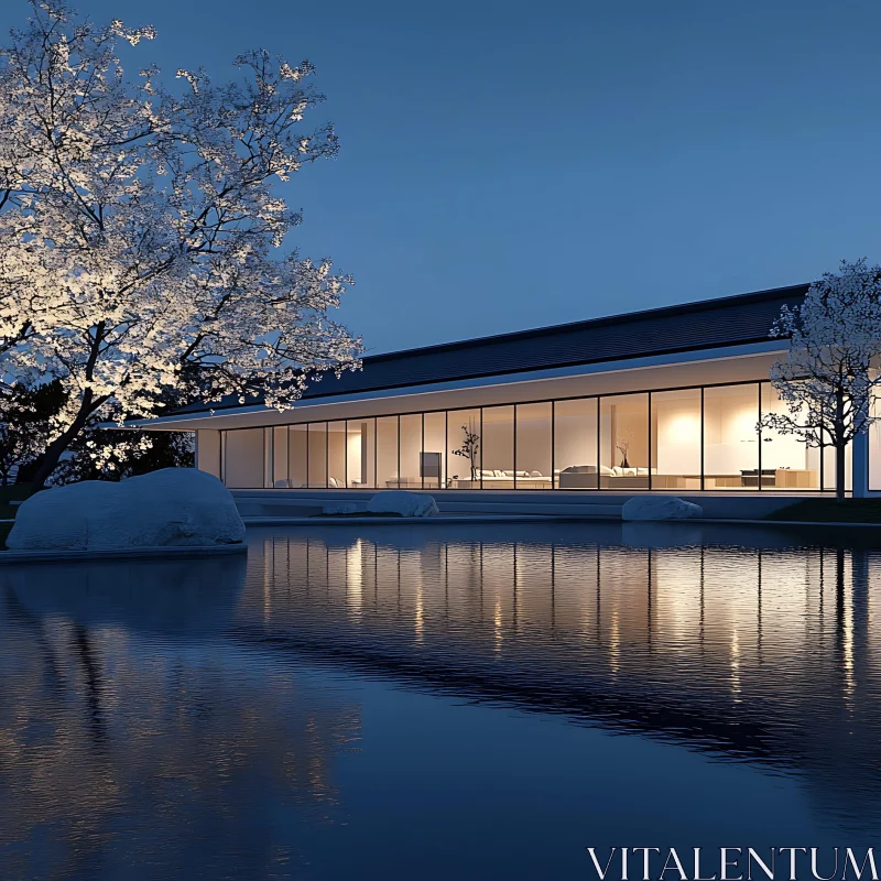 AI ART Tranquil Night View of a Modern Home