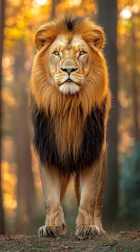 Regal Lion Amidst Autumn Trees