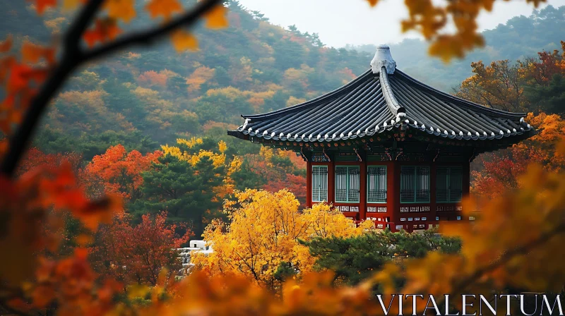 Pagoda in Autumn Landscape AI Image