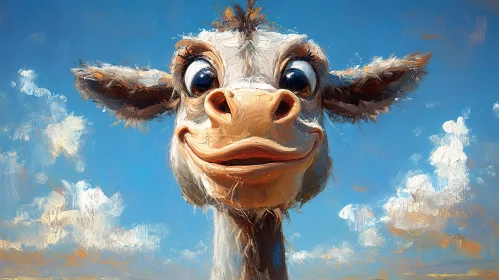 Humorous Cow Art with Blue Sky