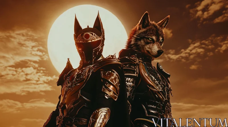 Wolf and Knight in Golden Armor AI Image