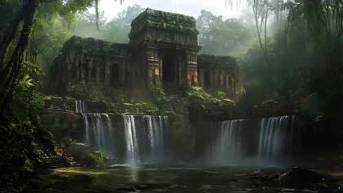 Jungle Temple with Waterfalls