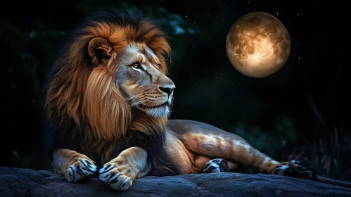 Majestic Lion at Night