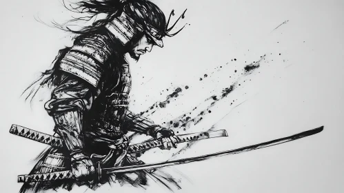 Monochrome Samurai Art with Swords