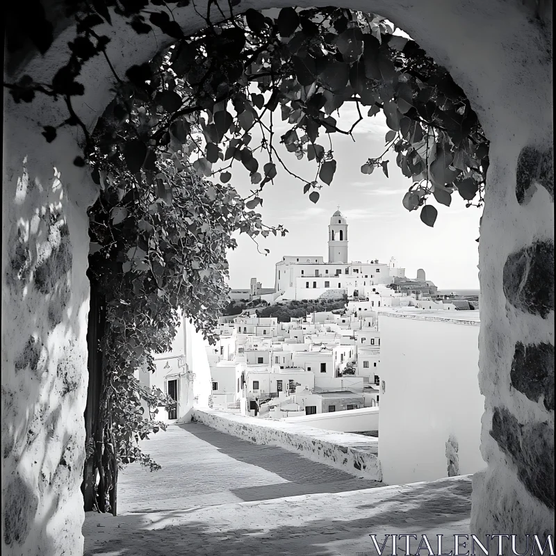 AI ART White Buildings View Through Arch