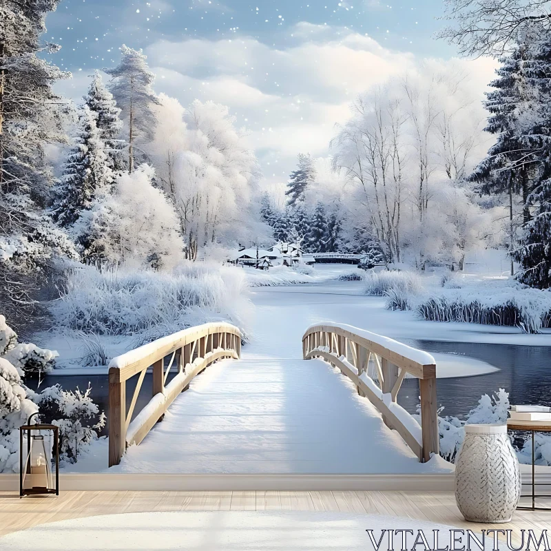 Serene Snow-Hued Forest Scene AI Image