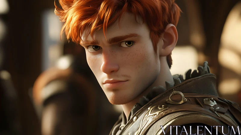 AI ART Fiery Haired Warrior's Gaze