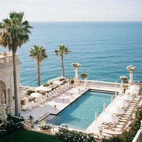 Opulent Pool and Ocean View with Palm Trees