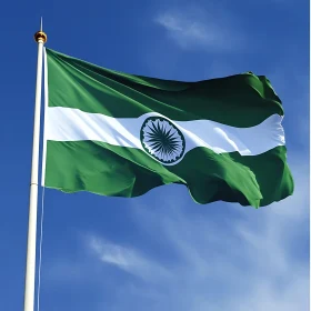 Flag of India Against Blue Sky