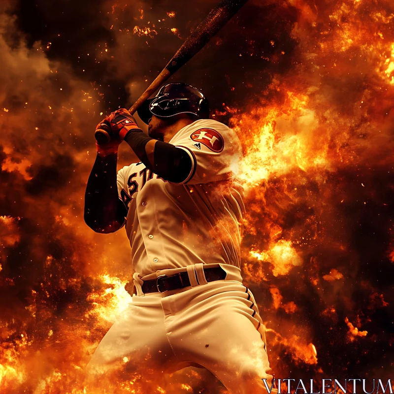 Baseball Player in Flames AI Image