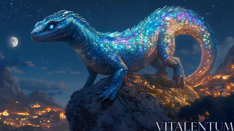 AI ART Fantasy Dragon on Rocky Hill Art