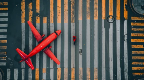 Aerial View of a Red Plane on Crosswalk | Minimalist Backgrounds
