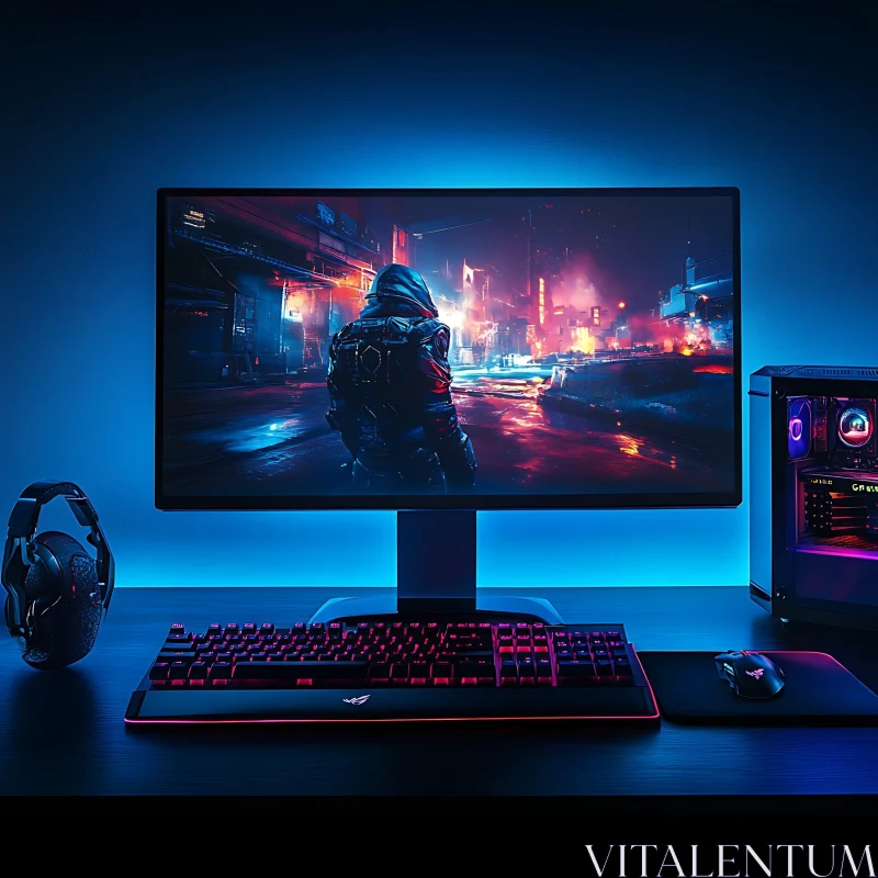 High-End Gaming Setup with RGB Lighting AI Image