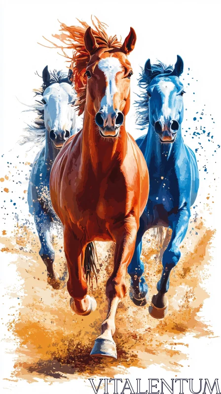 Colorful Galloping Horses Art AI Image