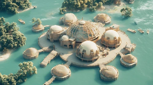 Dome Buildings on Tropical Island