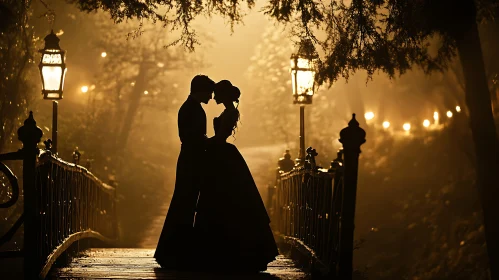 Silhouette Couple Embrace Under Lantern Light