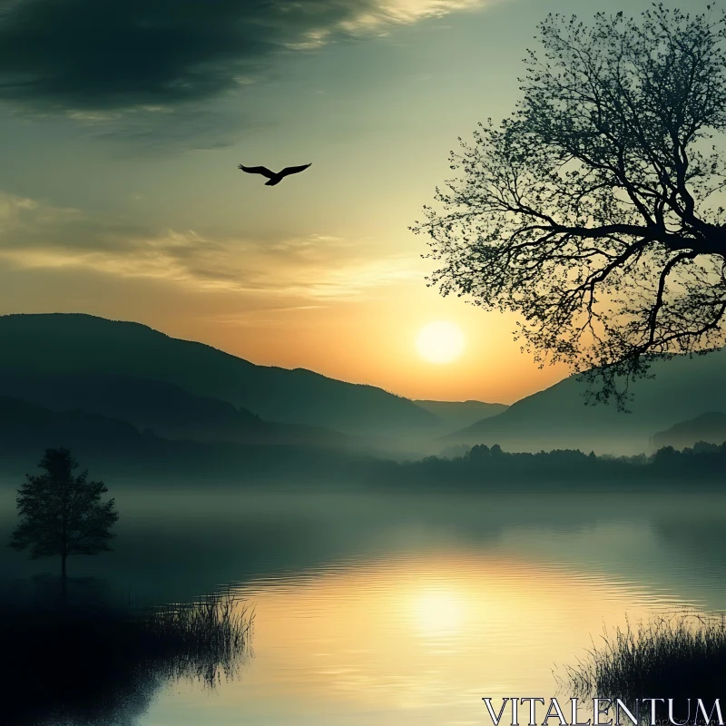 AI ART Tranquil Lake at Sunset