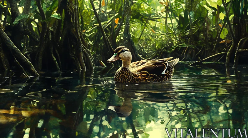 Peaceful Duck on Water AI Image