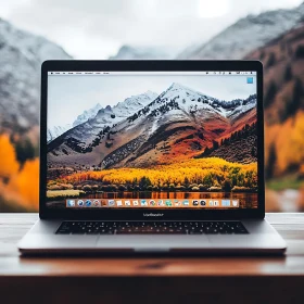 Laptop Displaying Autumn Mountain Scene
