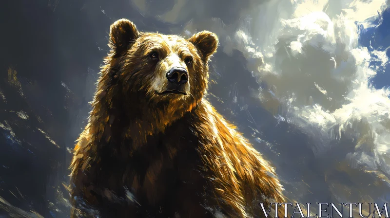 Poised Bear with Cloudy Skies AI Image