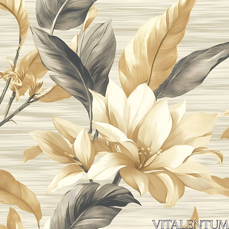 Vintage Floral Art with Golden Flowers AI Image