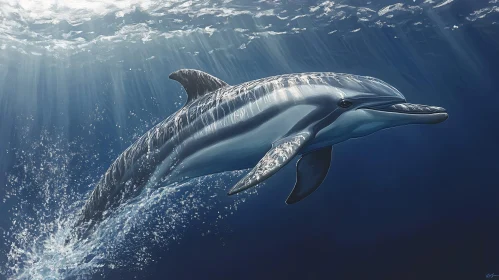 Dolphin in Sunlit Sea